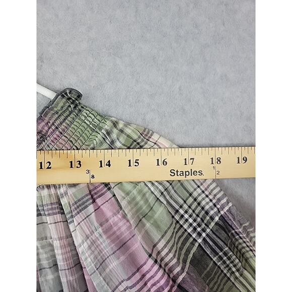 Maurices Green Plaid SS Button Up Smocked Tunic Peasant Top Women's Plus 1 1X - Picture 10 of 13